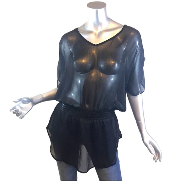 Sheer Black Express Top Medium Blouse Peplum Tunic Style - Picture 1 of 15